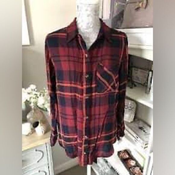 Abercombie & fitch plaid shirt red orange blue - Picture 2 of 5